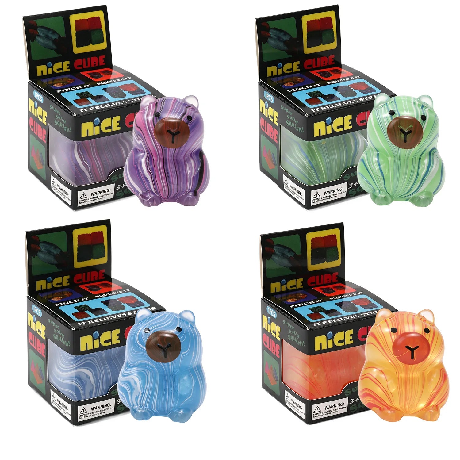12pcs/Box TPR Maltose-Filled Swirl Capybara Squishy Toy Set, 4 Assorted Colors Slow Rising Stress Relief Fidget Blind Box