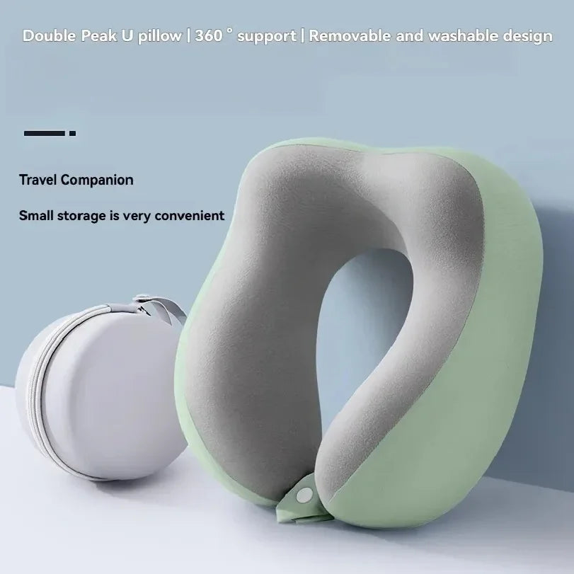 Ergonomic U-Shaped Neck Pillow with Storage Bag,Memory Foam Travel & Office Support, Removable,Machine-Washable Cover