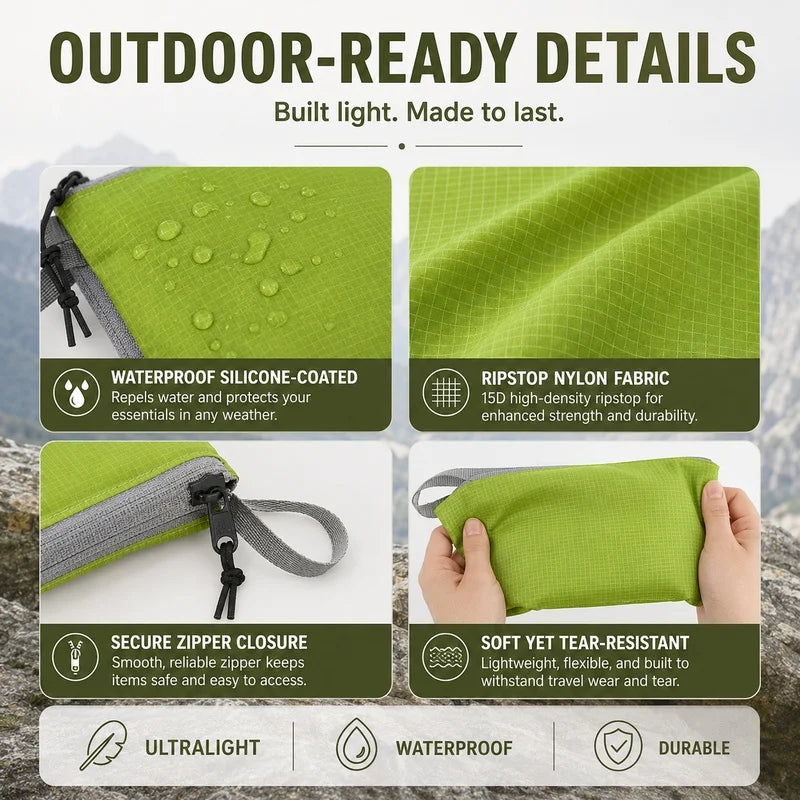 Ultralight Waterproof Travel Storage Bag Silicone Coated Nylon Organizer Pouch Clip On Camping Hiking Backpack Gear Packing Bag