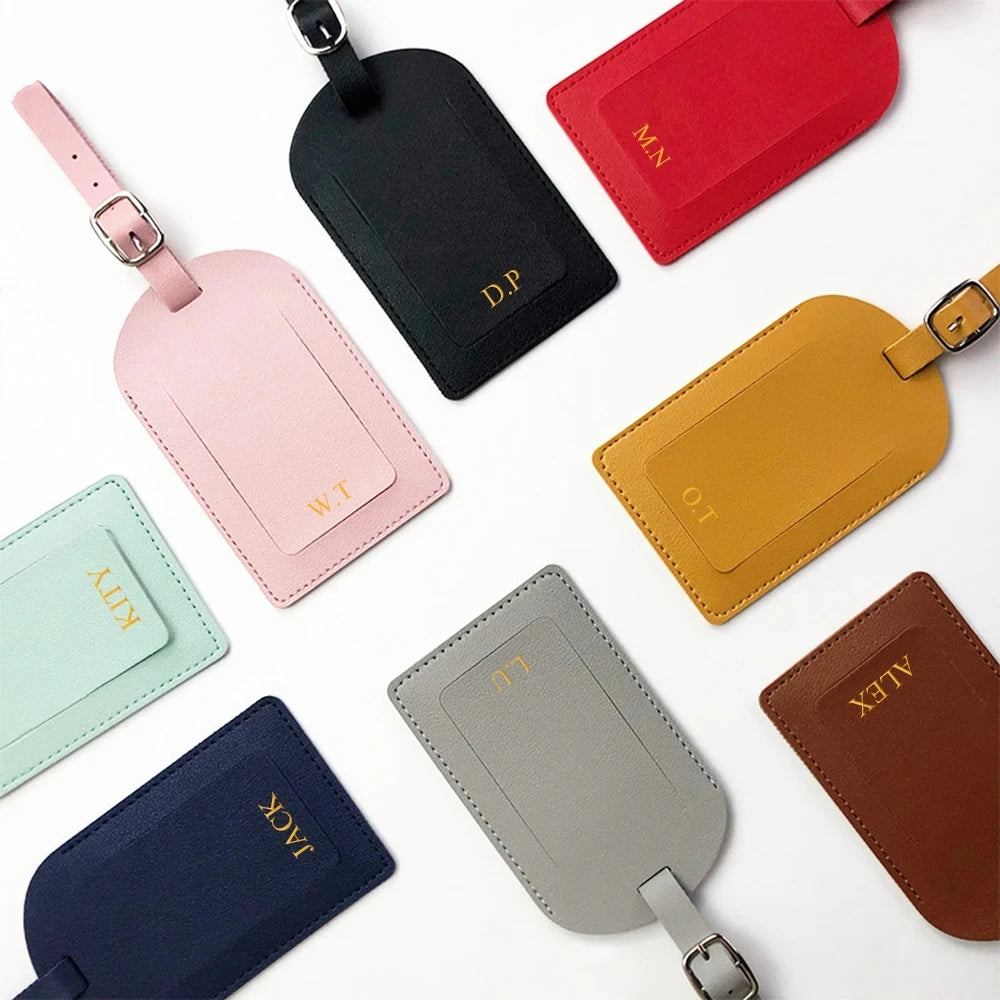 Free Custom Name Luggage Tag Set Fashion Soomth PU Leather Ticket Passport Holder Personalize Travel Purse