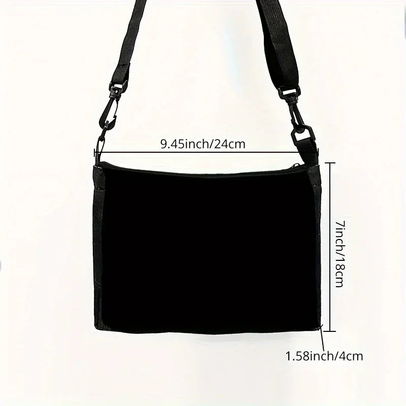 Chic Black Cat & Floral Pattern Shoulder Bag Women's Stylish Lightweight Crossbody Bags Adjustable Strap Camping Storage Bag