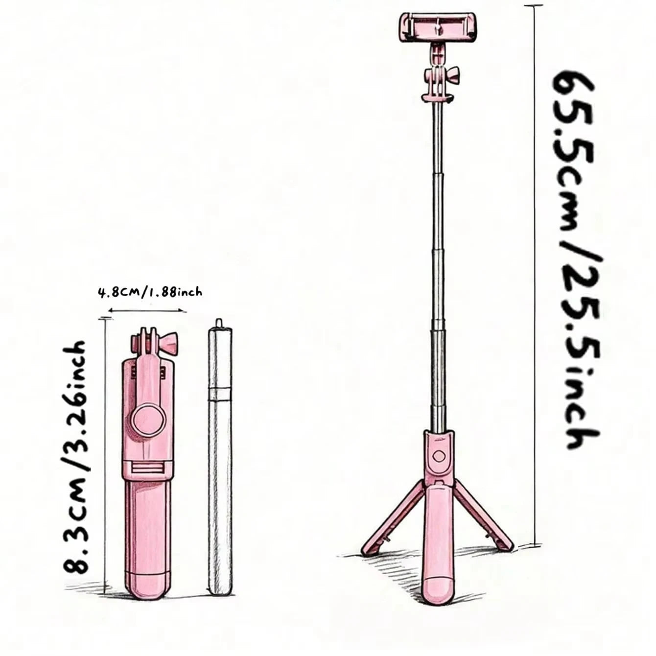 1PC Selfie Stick Wireless Selfie Stick With Tripod Stand Selfie Stick , Remote Control, Phone Holder And Built-In Tripod