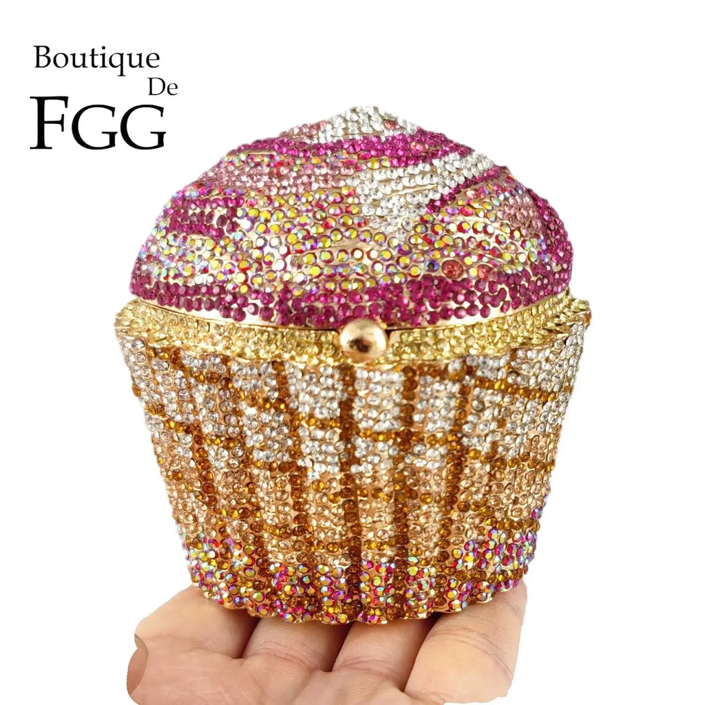 Boutique De FGG Women Mini Cupcake Rhinestone Clutch Purse Crystal Clutch Evening Bag Wedding Purse and Handbag Bridal Party Bag
