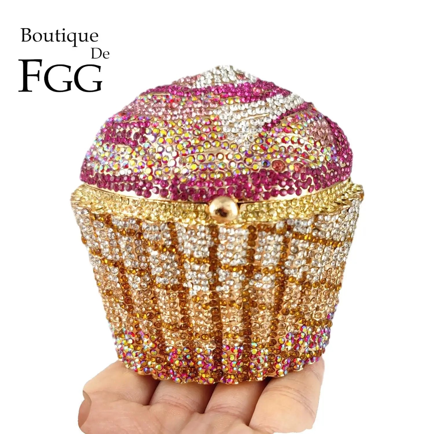 Boutique De FGG Women Mini Cupcake Rhinestone Clutch Purse Crystal Clutch Evening Bag Wedding Purse and Handbag Bridal Party Bag