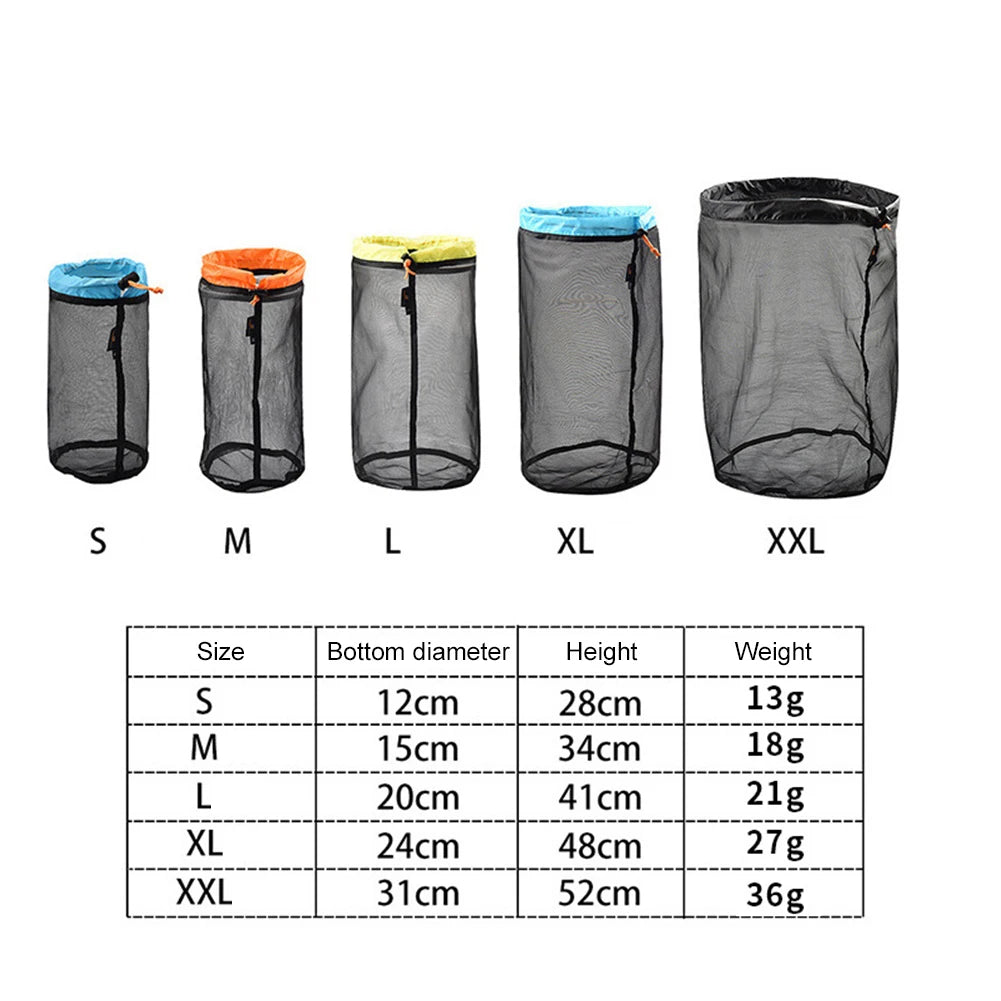 Outdoor Ultralight Mesh Storage Bag Breathable For Sports Camping Drawstring Storage Pack Hiking Travel Tools Compression Bags