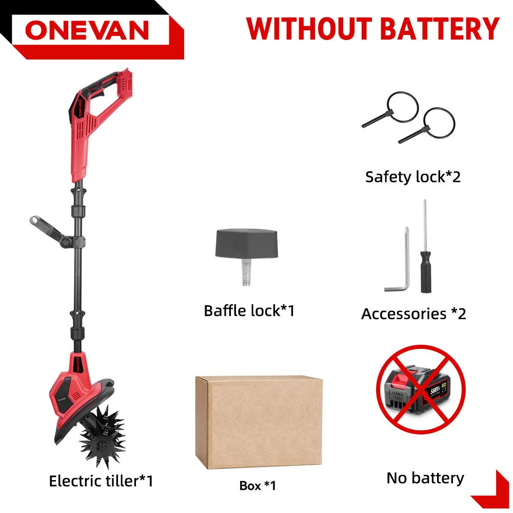 ONEVAN 4000W Electric Tiller Cultivator Portable Grass Trimmer Handheld Cordless Garden Soil Turning Tool For Makita Battery Pin