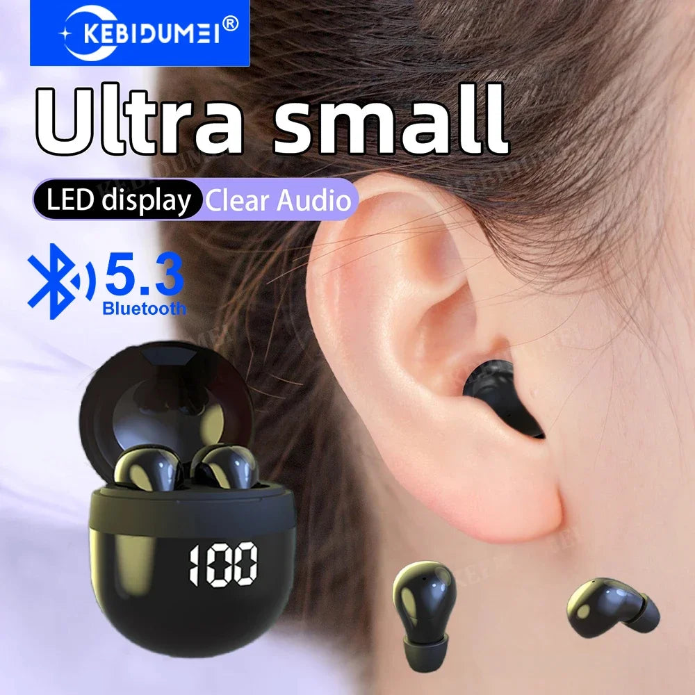 KEBIDUMEI Invisible Mini Earphones Bluetooth 5.3 Headphones HiFi Stereo Noise Reduction In-ear Earbuds TWS Wireless Headsets