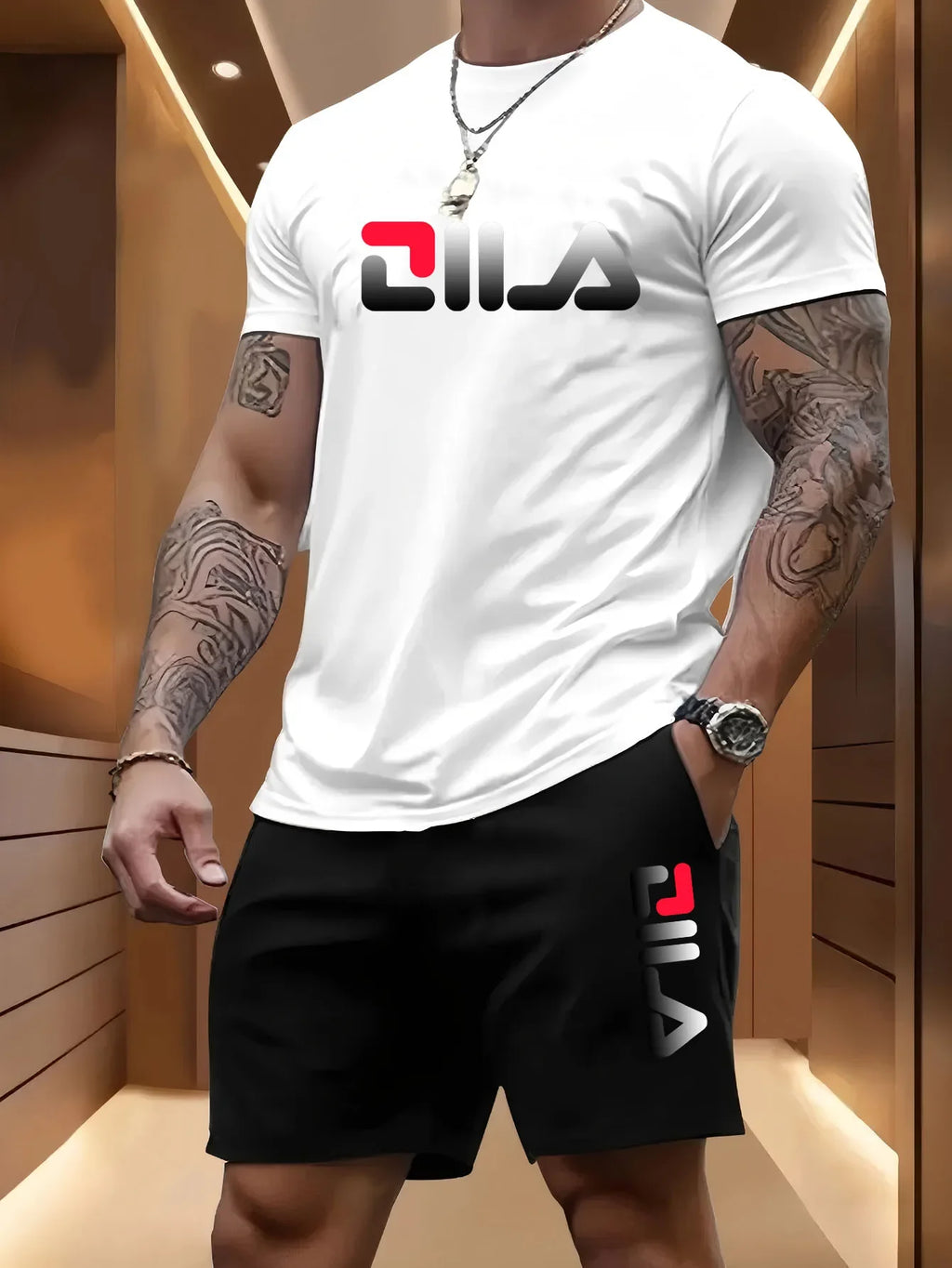 Men's Summer Beach Sports Suit Casual Outdoor Basketball Sports Comfortable Two-Piece Set with Fashion Loose T-Shirt And Shorts