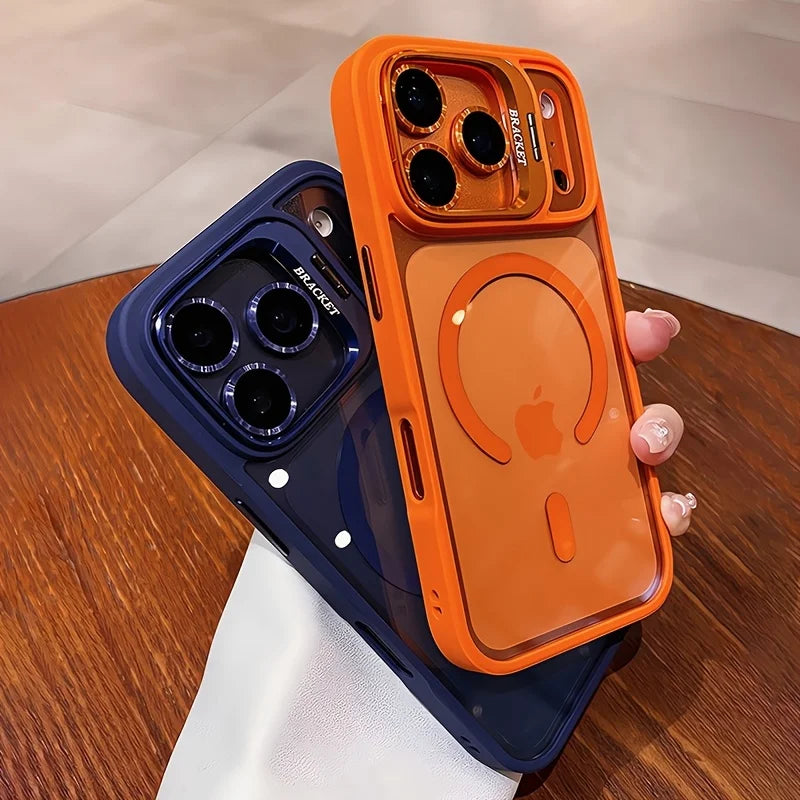 For Magsafe Metal Camera Lens Holder Bracket Phone Case for IPhone 17 16 15 13 12 11 Pro Max 14 Plus Transparency Acrylic Cover