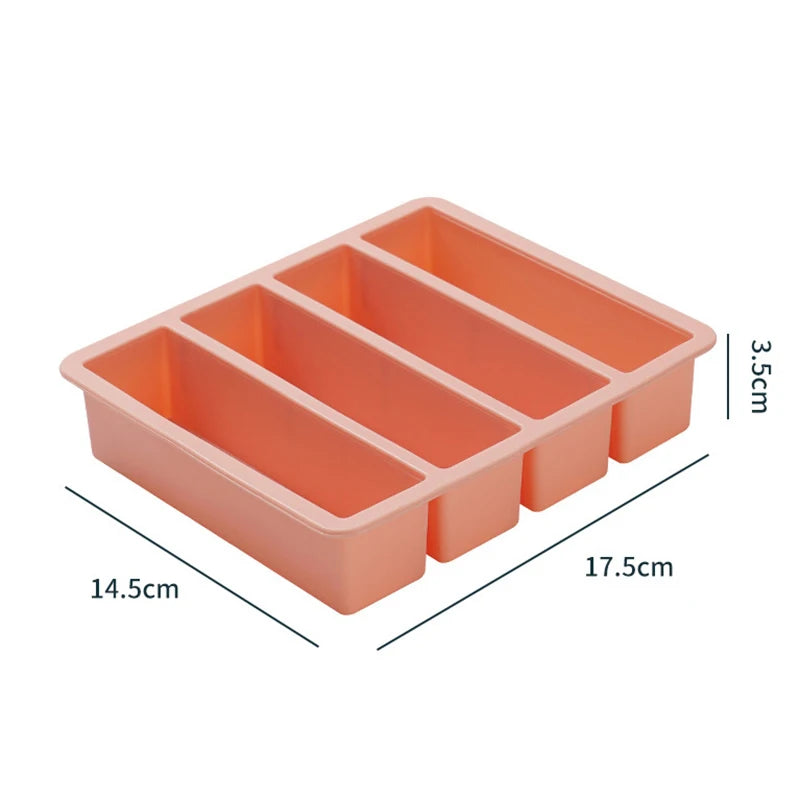 1Pc Extra Large Silicone Freezer Trays Giant 4 Cubes Food Molds With or Without Lid for Soup Meal Sauce Food Storage Ice Cube