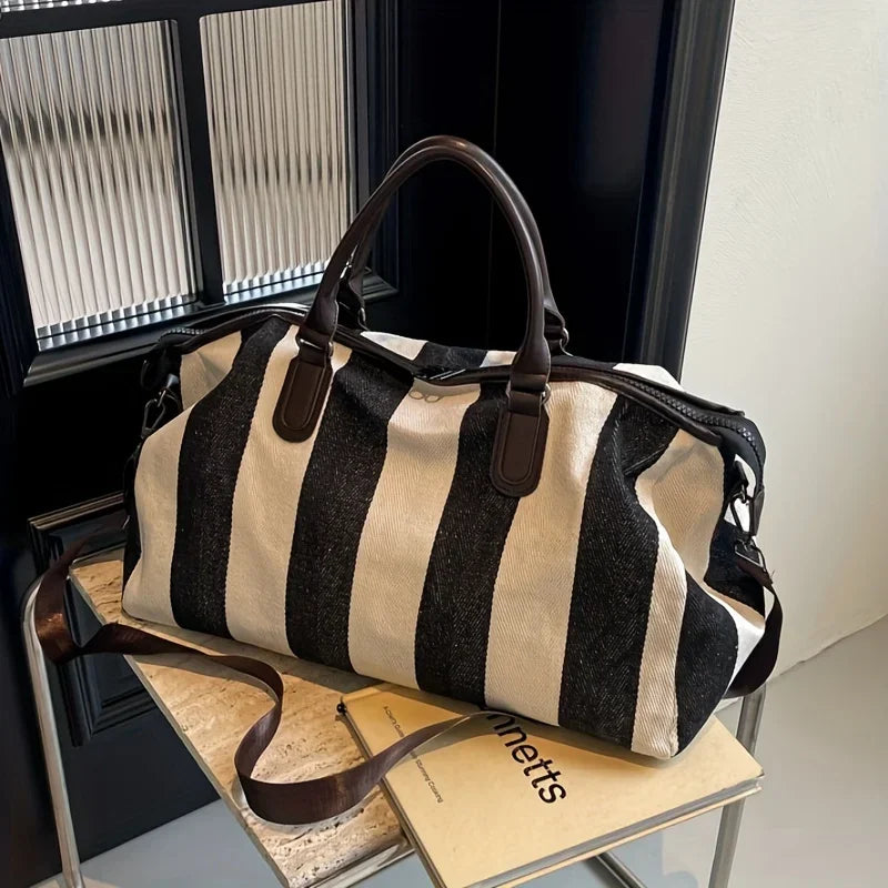 1pcs Niche Striped Canvas Bag Fashion Design Daily Portable Women Handbag