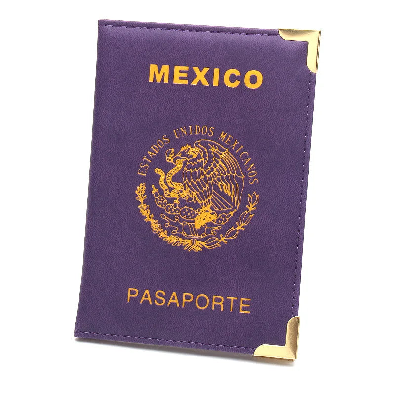 Mexican Passport Holder Golden Metal Copper Corners Passport Organizer Leather Slim Passport Case Plane Ticket Holder ID Holder