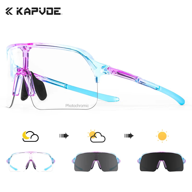 Kapvoe Photochromic Hiking Eyewear Sunglasses for Man Cycling Glasses Bicycle Cycling Women MTB Bike Outdoor Sport Goggles UV400