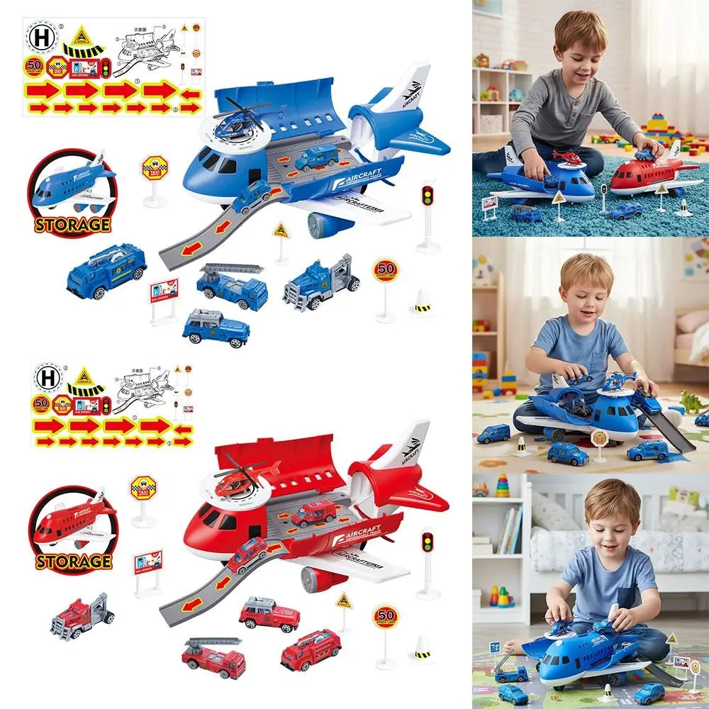 Red Blue Inertia Rail Airplane Toy Deformable Track Plastic Inertia Car Plane Model Road Sign Helicopter