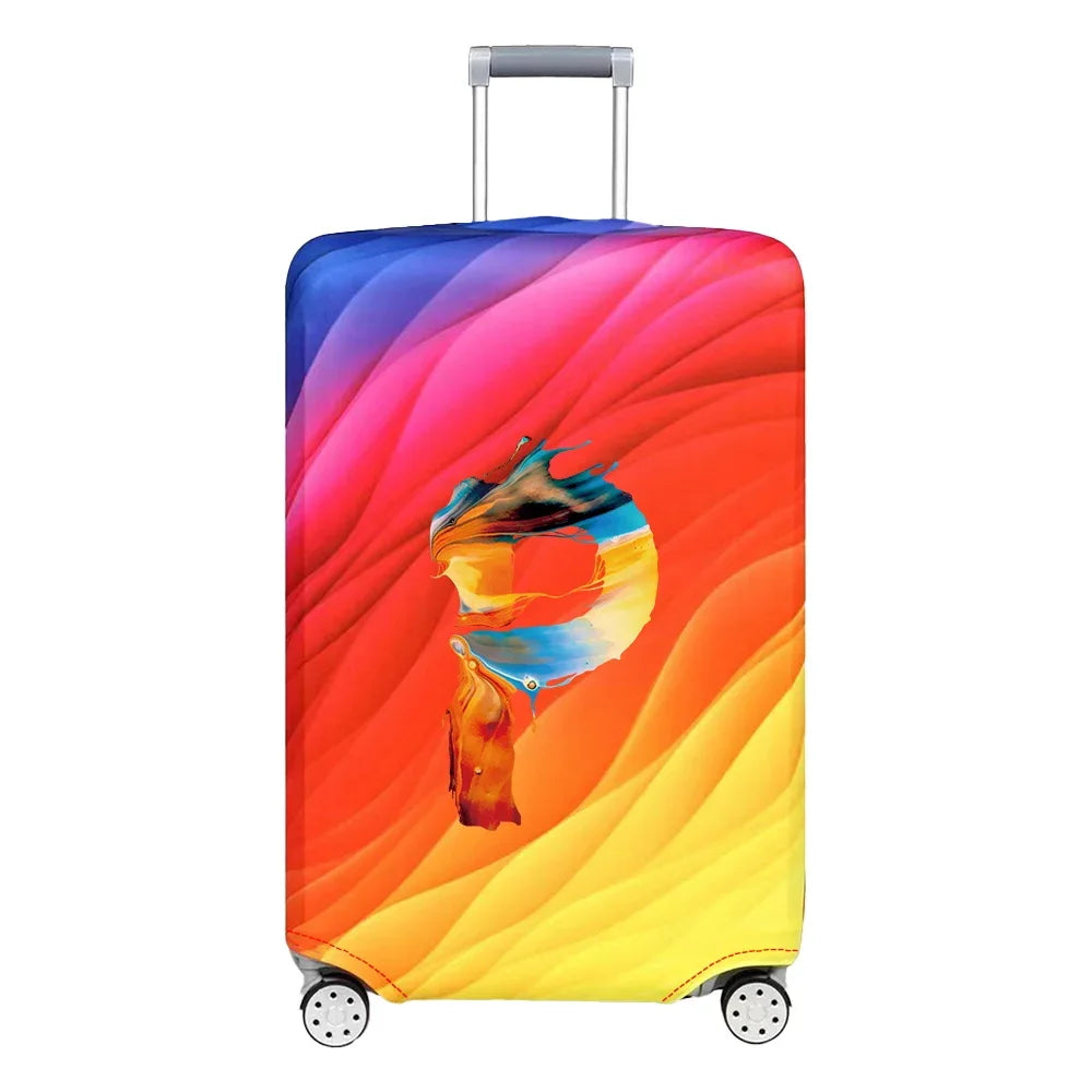 Luggage Cover Travel Suitcase Protective Cover Paint Letter Pattern Dust-Proof Stretch Fabric for 18-32 Inch Baggage Case