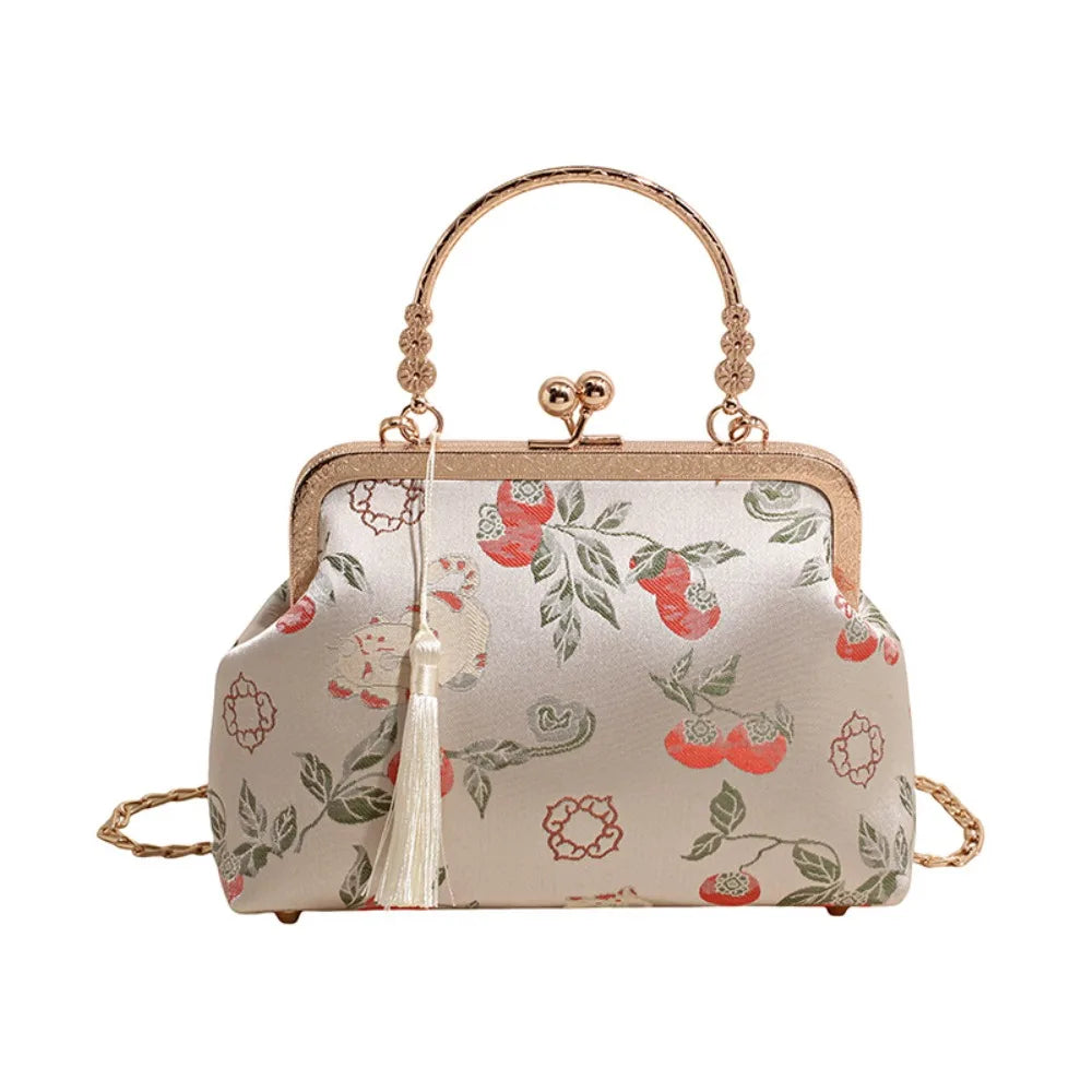 Metal Chain New Chinese Style Handbag Large Capacity Embroidered Kiss Lock Embroidery Shoulder Bag Flower Single Shoulder