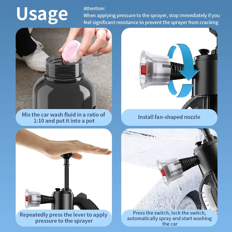 Car Cleaning Foam Spray 2L High Pressure Hand Pump Water Can Foam Lance Spray Bottle for Auto Home Garden Car Cleaning Tools