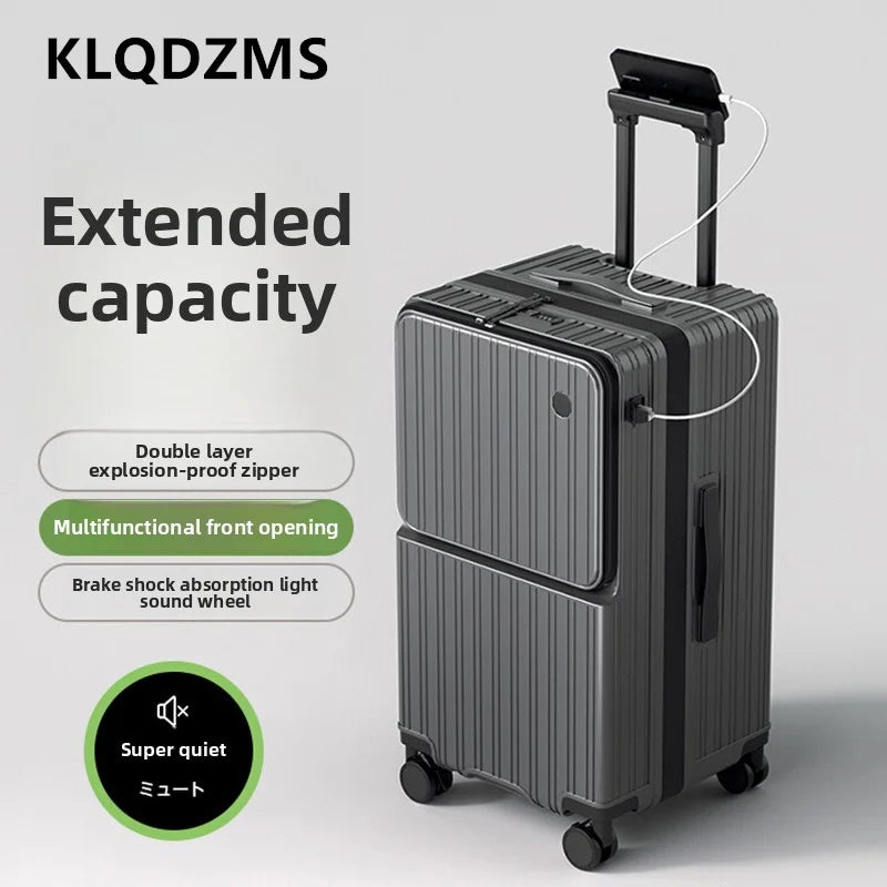 KLQDZMS Luggage Front Opening Boarding Box Large Capacity Trolley Case 20"22"24"26"28"30 Inch Strong and Durable Suitcase