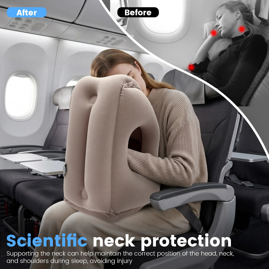 Inflatable Travel Pillows Neck And Head Chin Sleeping Support Cushions for Airplane Plane Car Office Rest Pillows Napping