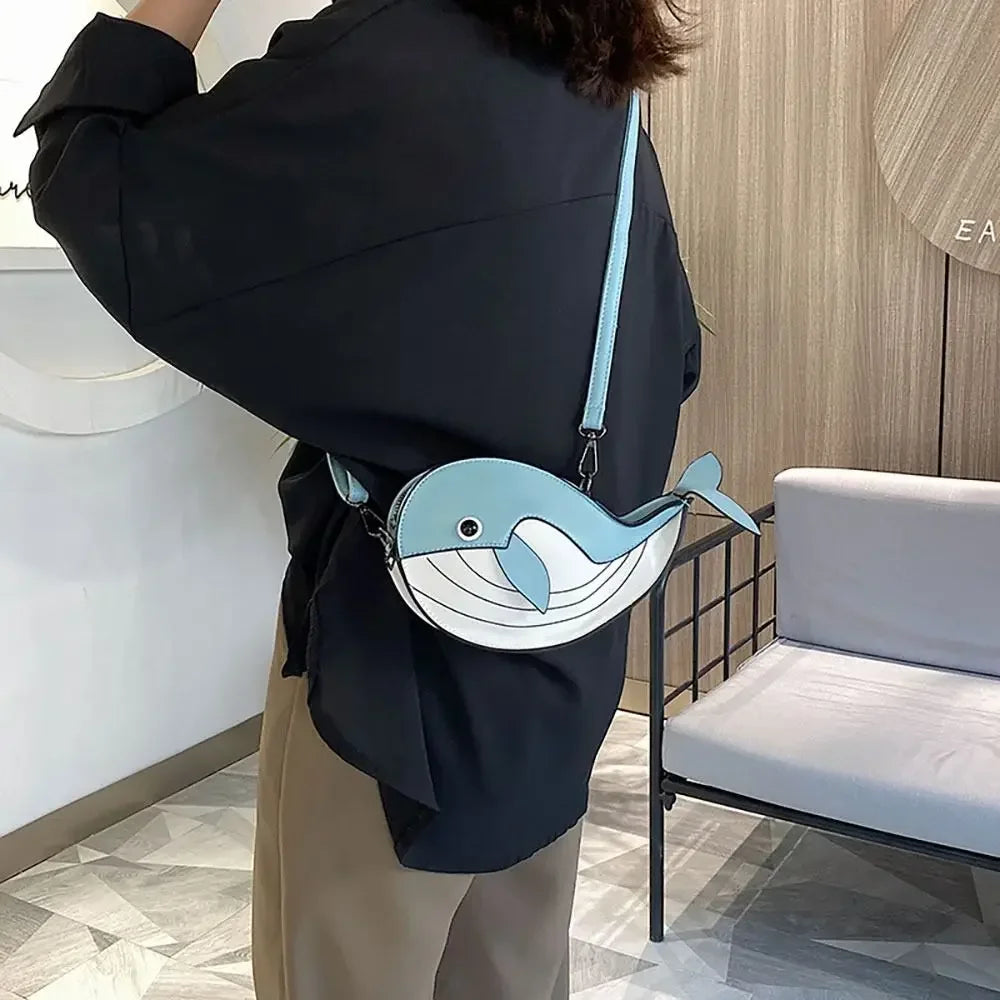 Cartoon Shoulder Bag Personalized Pu Leather Animal Shaped Phone Purse Little Whale Crossbody Bag Women