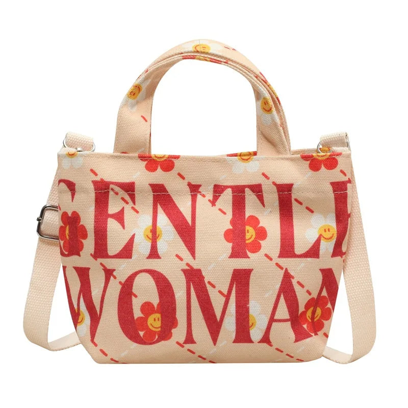 Mini Cute Canvas Crossbody Bag, Kawaii Cartoon Print Tote Shoulder Bag, Women's Fashion Handbags And Purses