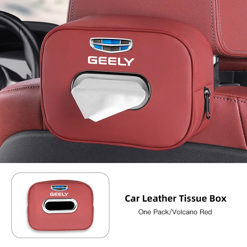 Car Tissue Box Car Interior Accessories For Geely Coolray Geometry C GX3 Emgrand EC7 LC Leather Tissue Storage Bag Kleenex Case