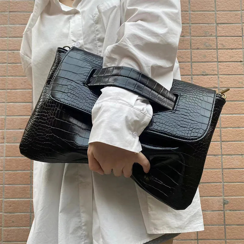 Fashion New Storage Bag Document Bagluxury Crocodile Pattern Women's Briefcase,large Capacity Solid,ladies Simple Clutch Bag