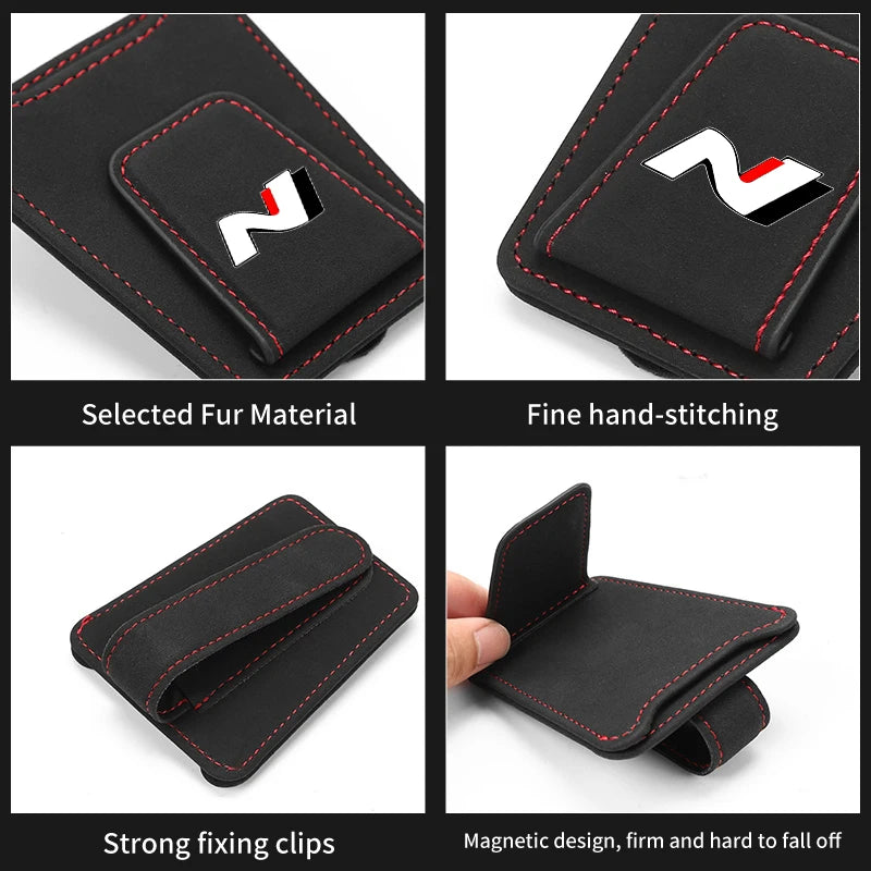 Suede Car Sun Visor Sunglasses Glasses Storage Clip Eyeglasses Holder For Hyundai N Line Tuscon NX4 I20 I30 I10 Sonata Elantra