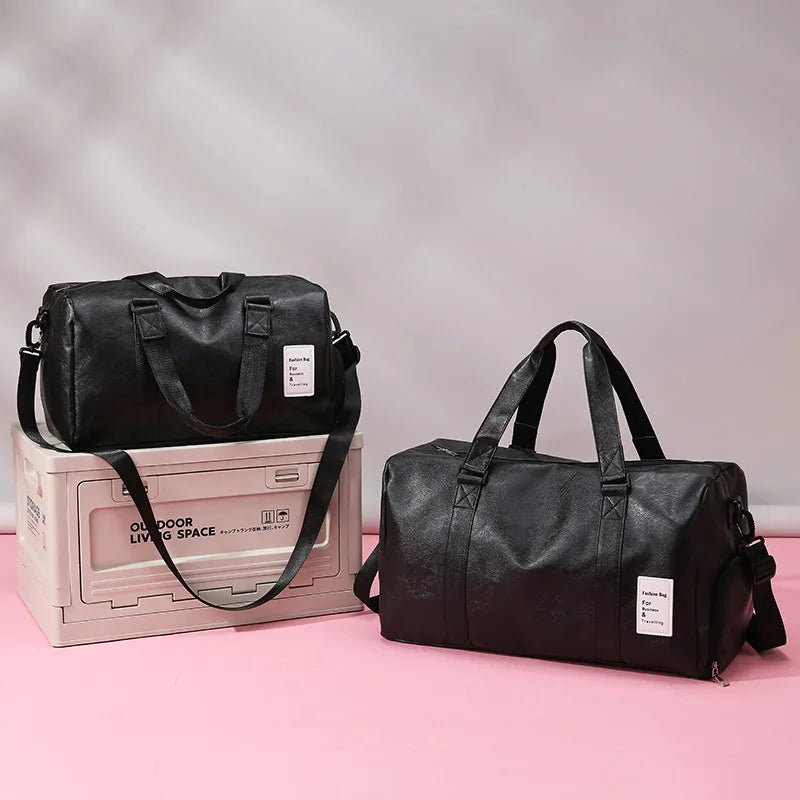 Soft Leather Fitness Bag Waterproof Dry Wet Separation Travel Bag Handheld Short Trip Bag with Independent Shoe Compartment P...