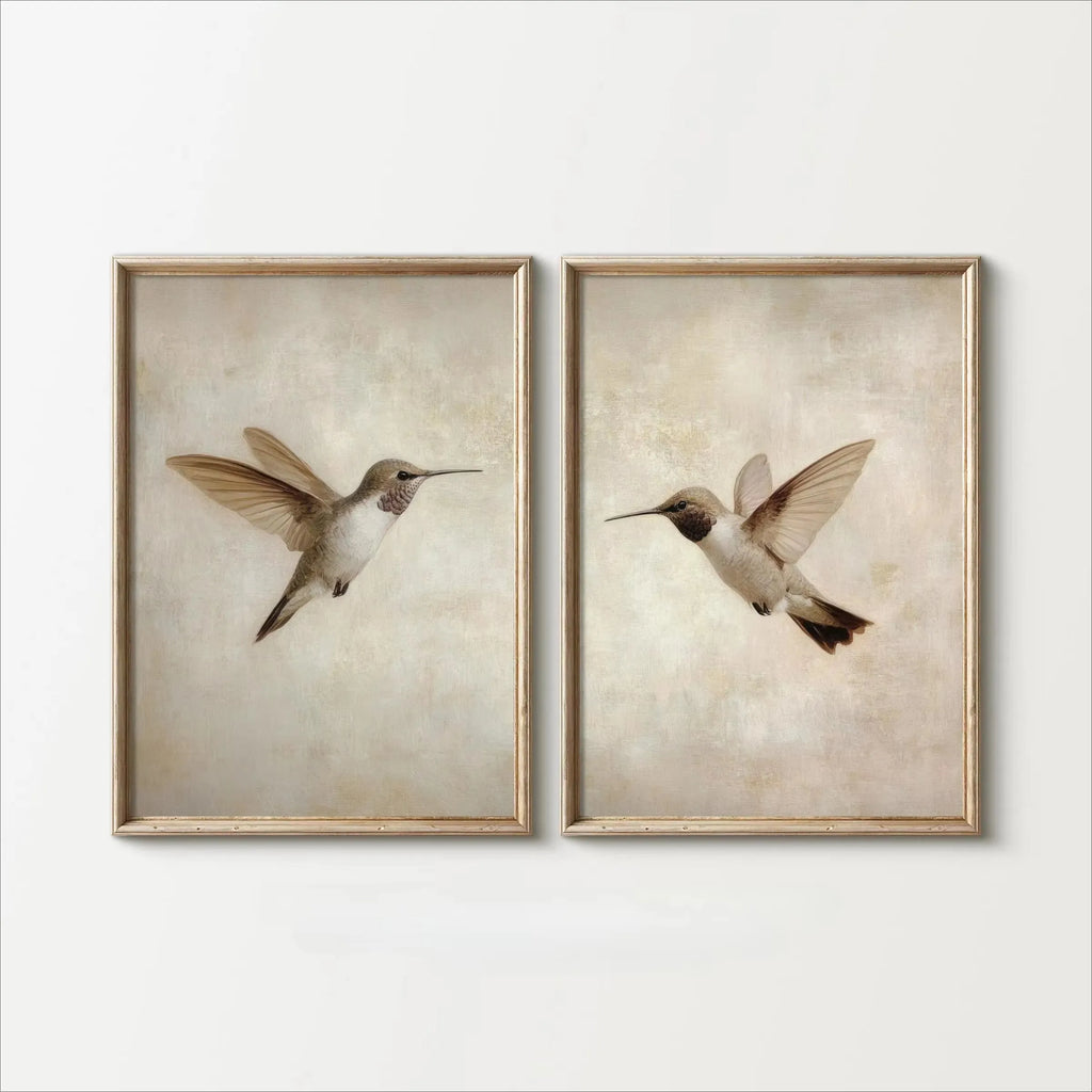 2pcs/set of Retro Hummingbird Animal Canvas Prints Minimalist Retro Bird Farmhouse Wall Art Posters for Living Room Home Decor