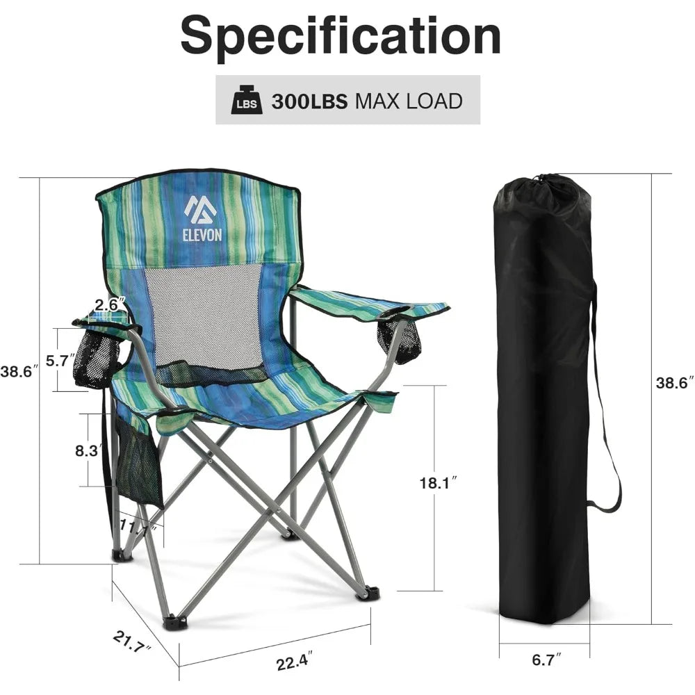 Portable Folding Outdoor Camping Chair with Arms Cup Holder Carry Bag