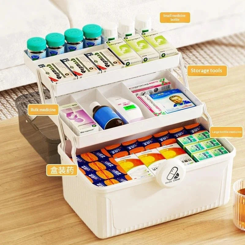 3 Tier Foldable Medicine Organizer With Multiple Compartments Perfect For Home Daily Medication First Aid Storage