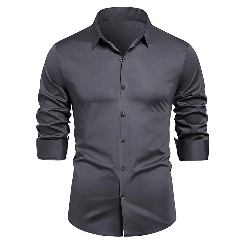 High-end Formal Work Shirts Men Spring Autumn Long Sleeve Elastic Shirt Anti-wrinkle Free Ironing Business Comfort Slim Workwear