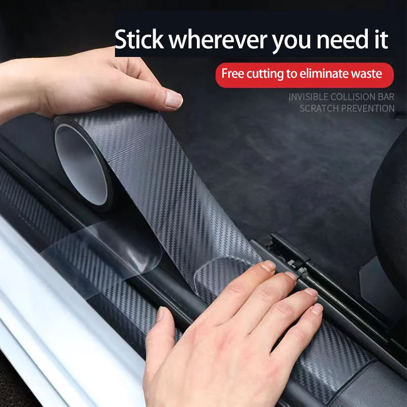 3Meter Length Carbon Fiber Car Sticker With Protective Strip Auto Threshold Rear-view Mirror Scratchproof Nano Tape