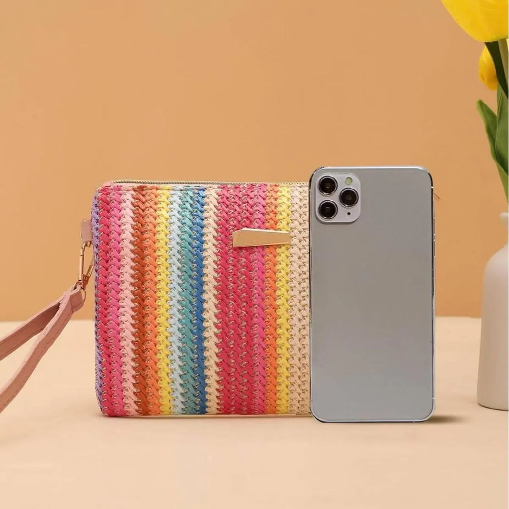 2026 New Arrival Women Rainbow Woven Clutch Coin Purse Fresh Fashion Mini Bag