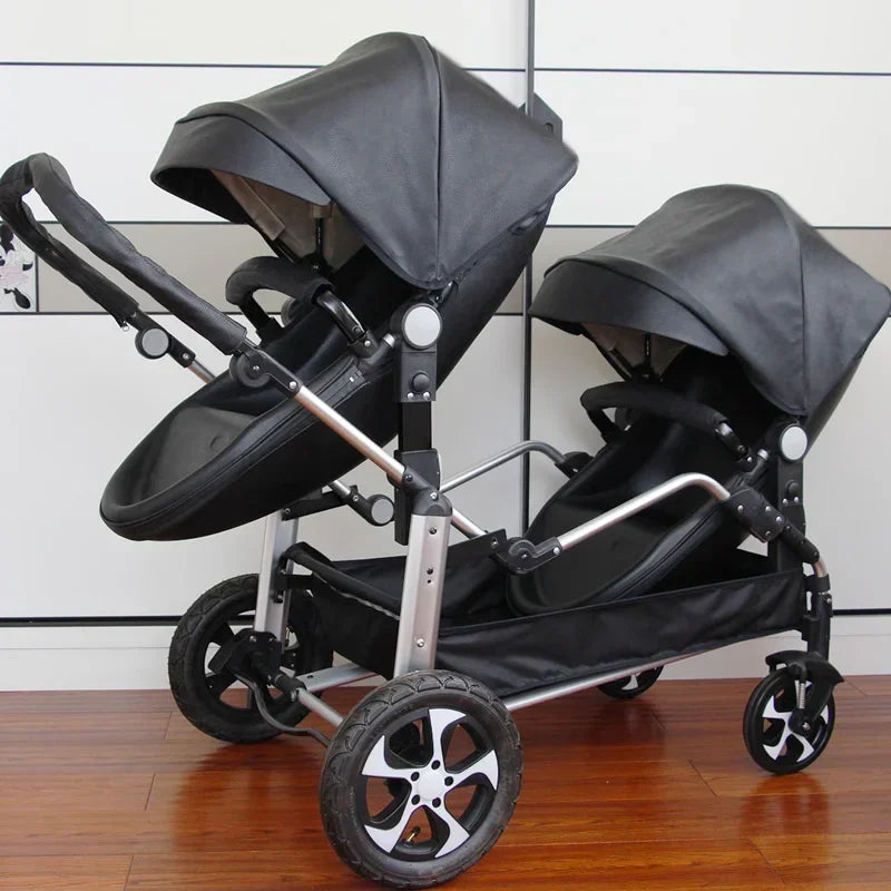 NEW Twins baby stroller 2 in 1 foldable two children PU leather waterproof stroller Double baby carriage twin strollers for 2