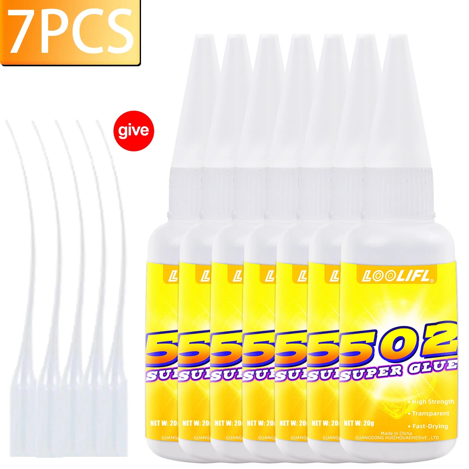 Loolifl 1-7Pcs 20ml 502 Quick-Drying Instant Super Glue Cyanoacrylate Strong Bond Adhesive For Home Office Industrial Repair Materials Adhesive Leather Rubber Wood Metal Strong Bond Liquid Glue Tool