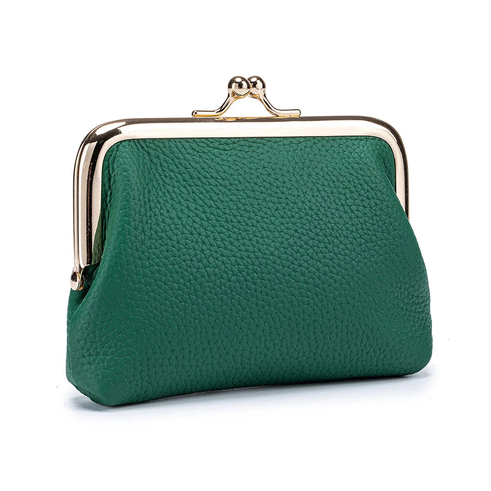 Women's Kiss Lock Crossbody Bag Genuine Leather Mini Handbags Kiss Clasp Crossbody Shoulder Bags Coin Purse Messenger Handbag