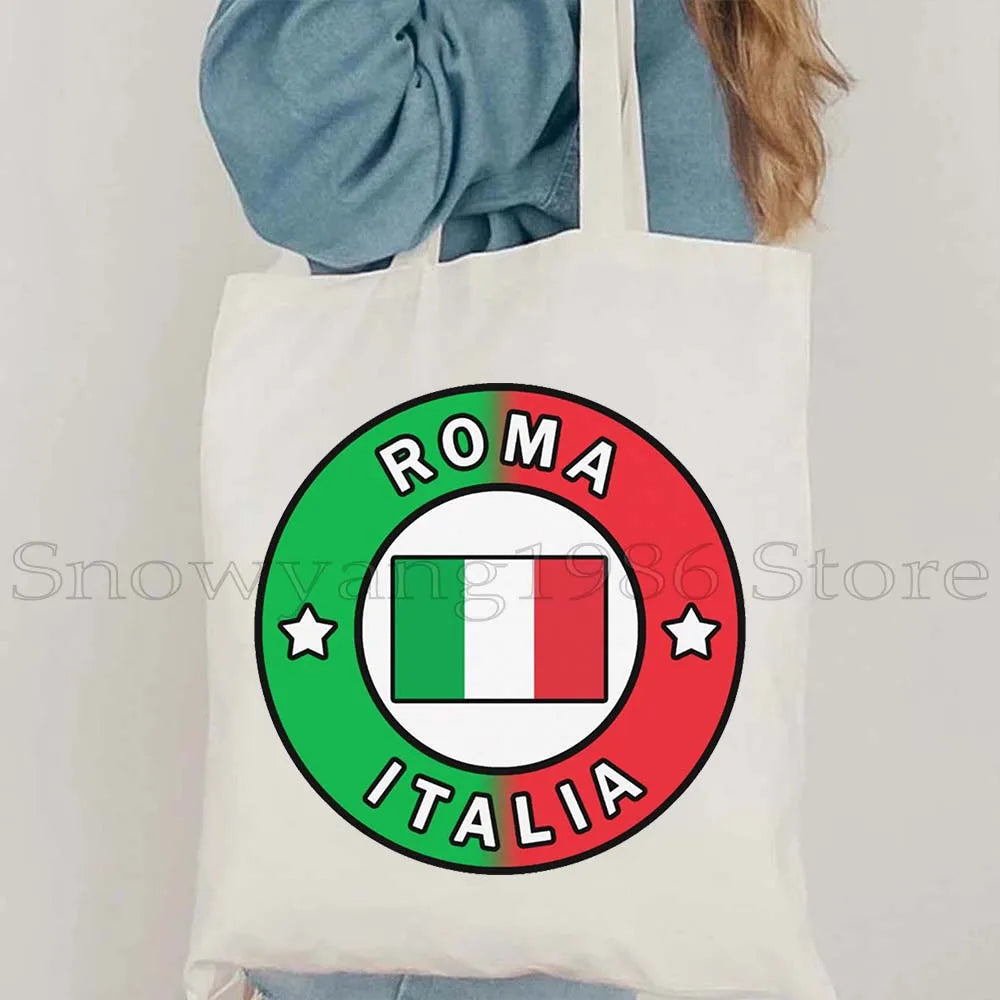 Funny Ciao Bella Saying Italy Flag Rome Colosseum Firenze Florence Panorama Italian Canvas Tote Bag Shopper Girl Casual Handbag