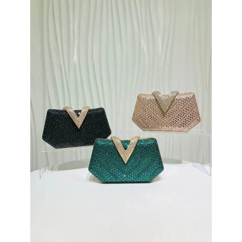 New fashion bag for women, light luxury and high-end evening clutch bag, chain bag, exquisite full-diamond socialite clutch bag