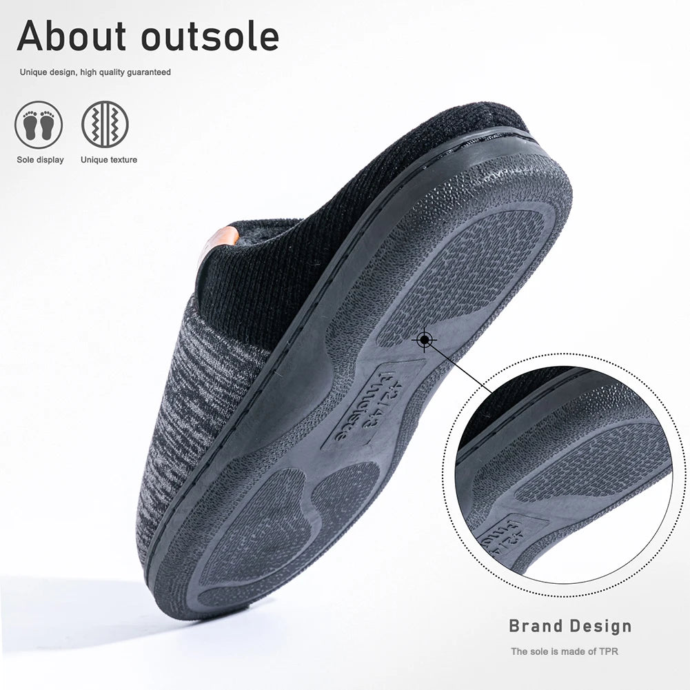 Winter Slippers for Men TPR Non Slip Memory Foam Warm Soft Durable Casual Cushion Patchwork Indoor Shoes
