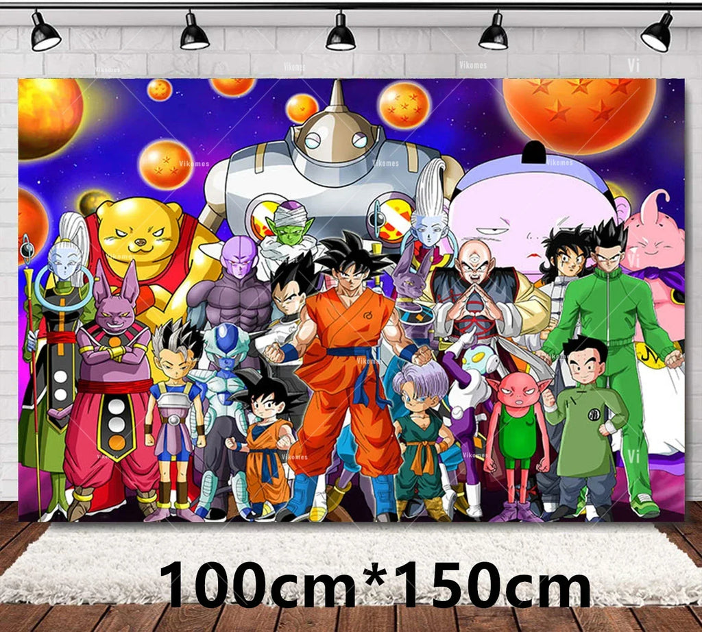 Dragoned Ball Z Balloons Happy Birthday Banner Goku Vegeta Ballons Party Decoration Plate Disposable Tableware Cake Topper Toy