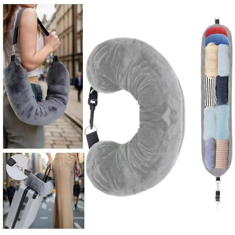 Travel Pillow Neck Support Portable Fillable Neck Pillow Space-saving Neck Travel Cushion Flight Travel Accessories