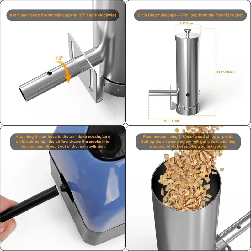 Wood Pellets Outdoor Cold Smoke Generator Portable Electric BBQ Smoker with Lid and Air Pump