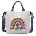 Maestra Printed Canvas Tote Bags with Adjustable Strap Casual Shoulder Bag Perfect Gift for Teachers and Friends, Teacher's Gift