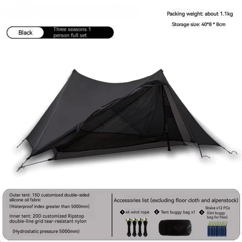 Yun Chuan double-sided silicon-coated double A pyramid 15D nylon rodless camping hiking outdoor ultralight tent