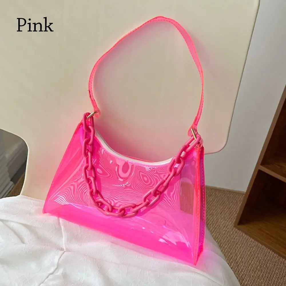 Fashion Ladies Jelly Bags PVC Clear Bag Underarm Bags Casual Women Summer Handbags Purse Cell Phone Shoulder Bag