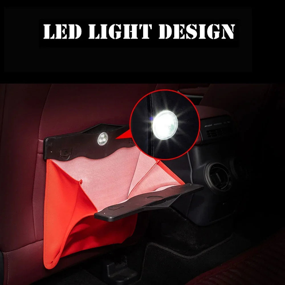 LED Car Garbage Bag Waterproof Magnetic Adsorption Trash Can Back Seat Hanging Leather Storage Pocket Leak-proof