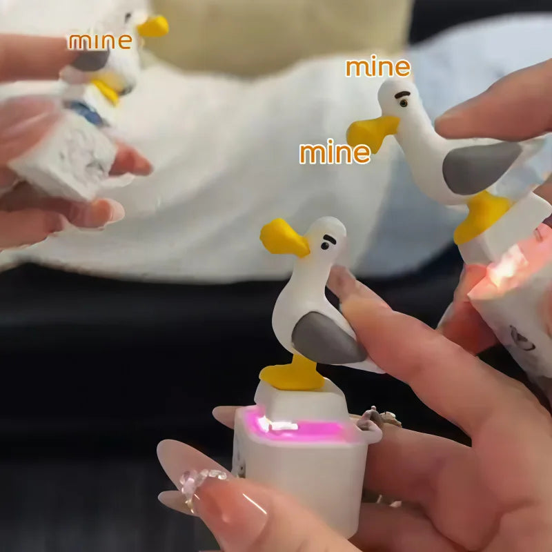 Fun Seagull Shaped Stress Relief Push Button Fidget Toy Keychain, Novelty Cute Desk Ornament for Office, Small Gift