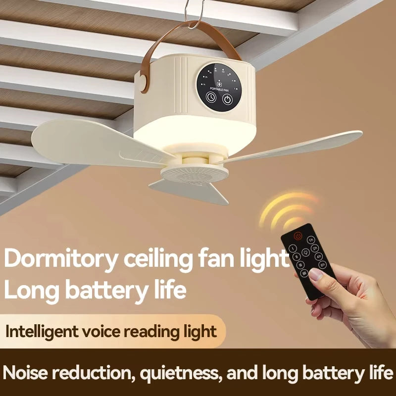 Portable Hanging Ceiling Fan with LED Light & Mosquito Repellent, Remote Control 12H Timing Mini Cooling Fan, Rechargeable Tent